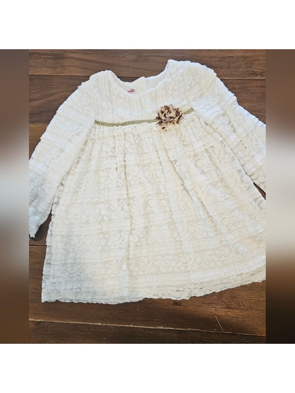NANNETTE KIDS 3T WHITE LACE & RUFFLE LINED DRESS WITH POPS OF COLOR!